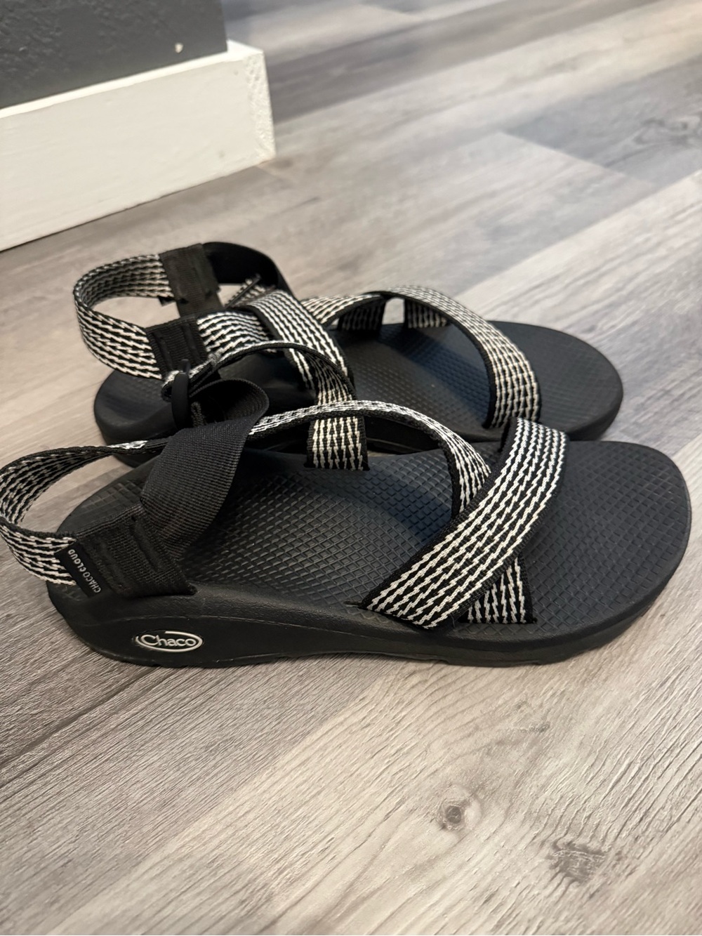 Chaco Women's Black Sandals with Black-and-White Straps